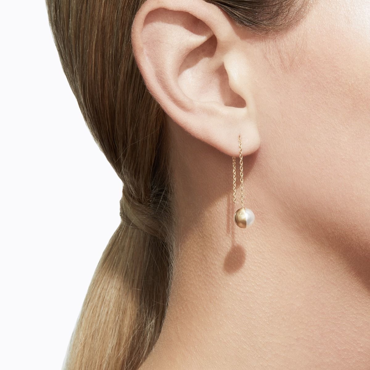 日本未入荷 [QUARQOR] DOUBLE CHAIN EAR Shihara Half Pearl Chain Earring 90° | Tortoise General Store