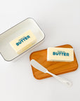 Enamel butter case w/wood - tortoise general store